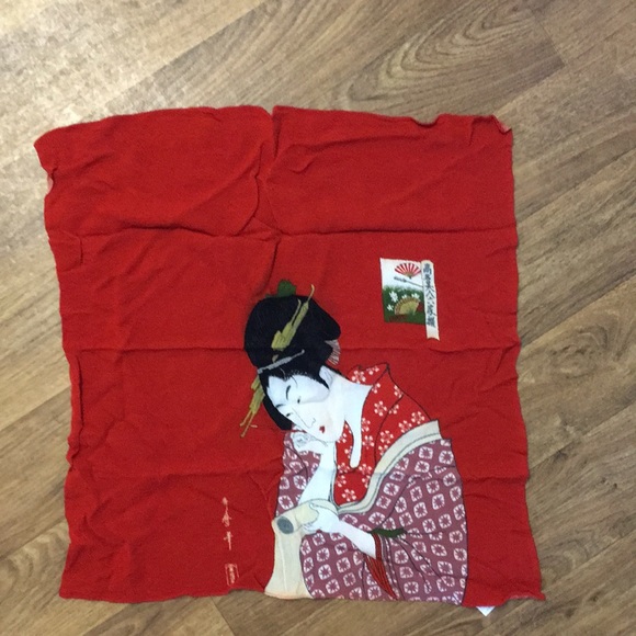 Accessories - VINTAGE ORIENTAL SQUARE SCARF IN RED WITH LADY